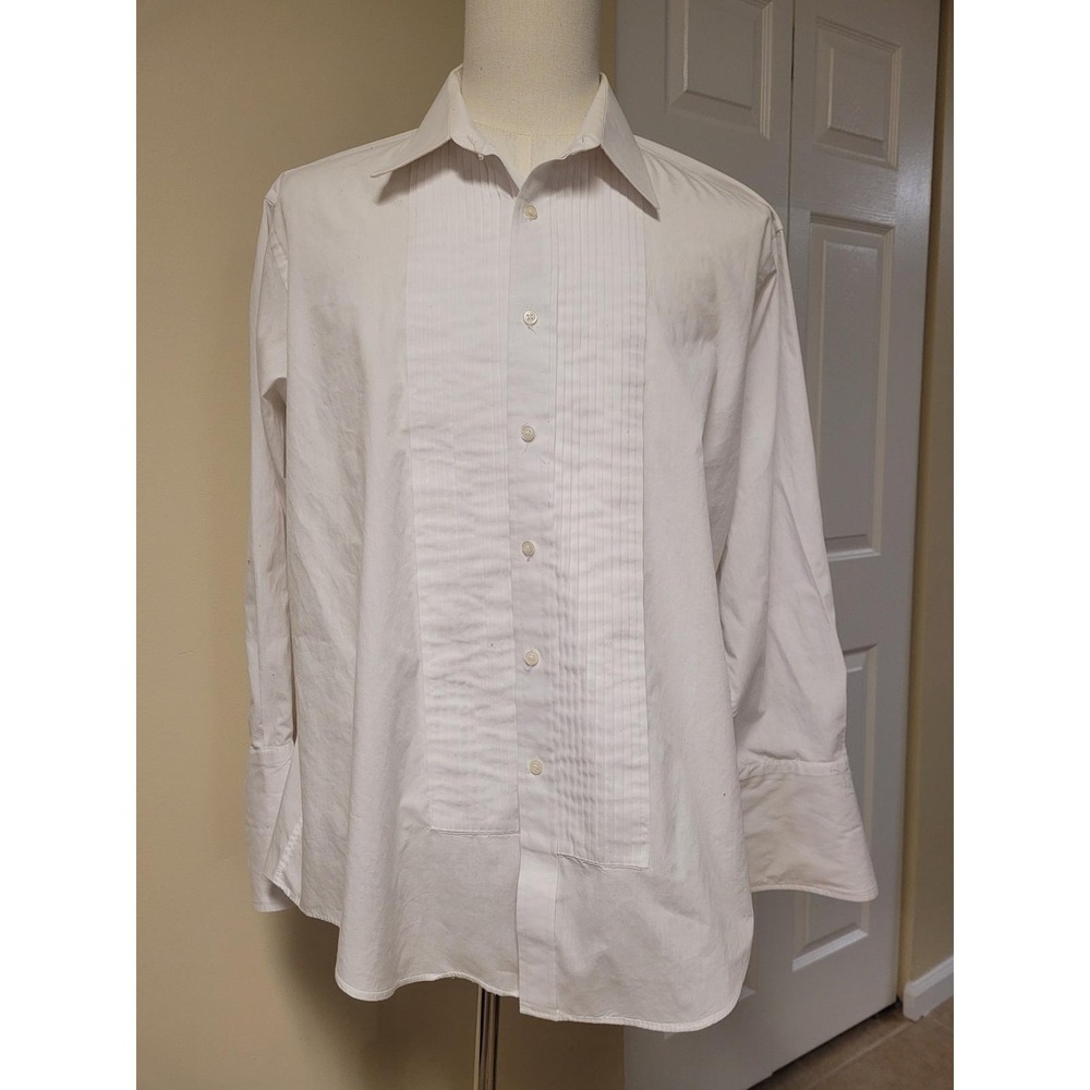 Joseph & Feiss International White Pleated Tuxedo Dress Shirt Mens 17.5 32/33